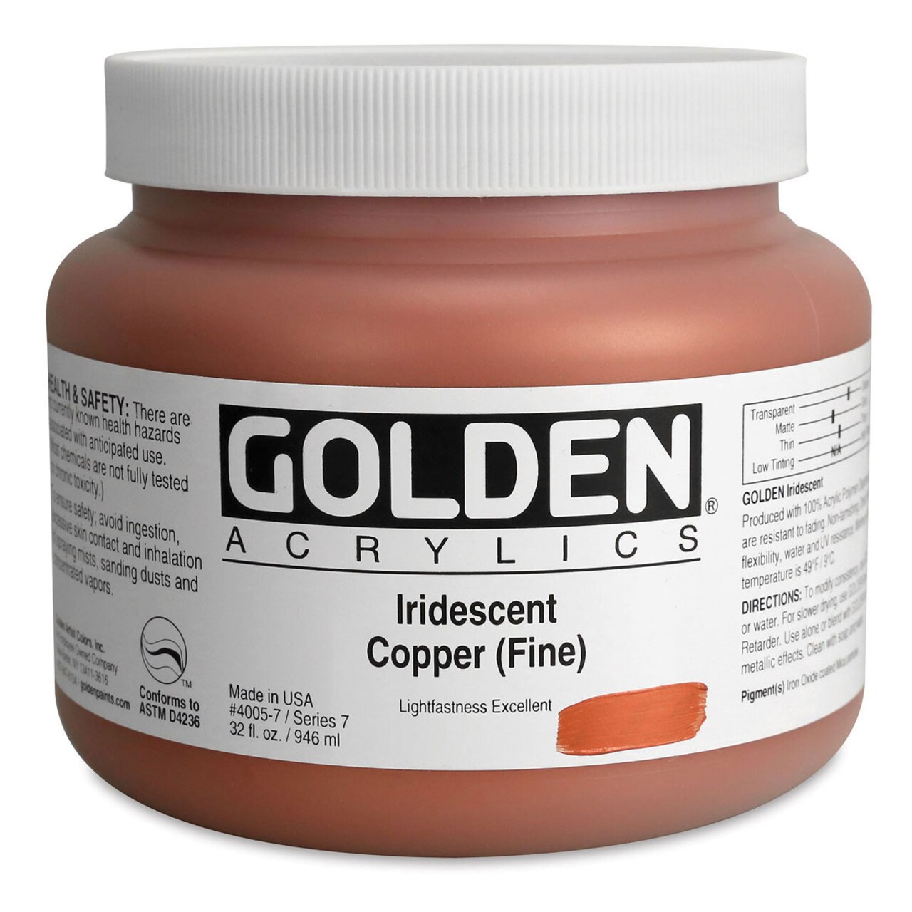 Golden Heavy Body Artist Acrylics - Iridescent Copper (Fine), 32 oz Jar